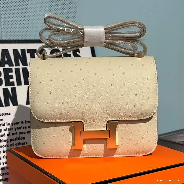 Hermes Gold White Constance Leather Ostrich Hardware Bag In 0416